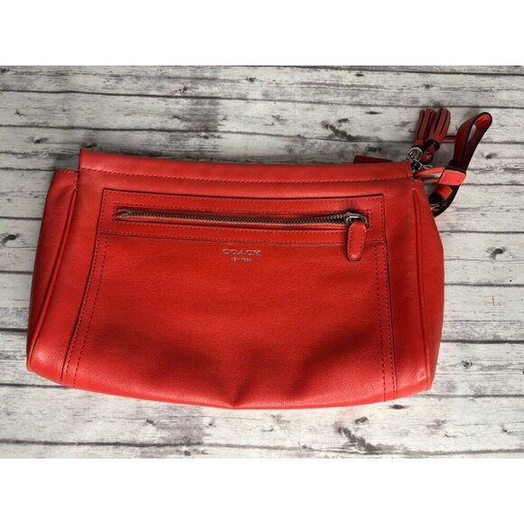 Coach Red Orange Medium Clutch Wristlet Bag Tassels - Picture 1 of 14